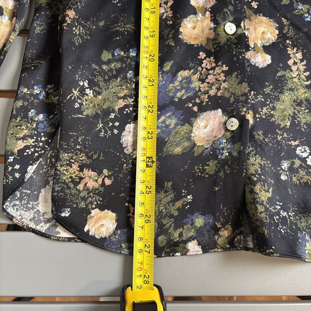 Vince Blouse Womens Size XS Floral 100% Silk Black Long Sleeve Collared - Picture 6 of 9